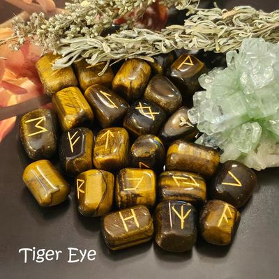 🔮 Hand-Engraved Tiger Eye Runes