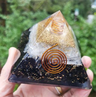 🛡️ Selenite and Black Tourmaline Orgone Pyramid