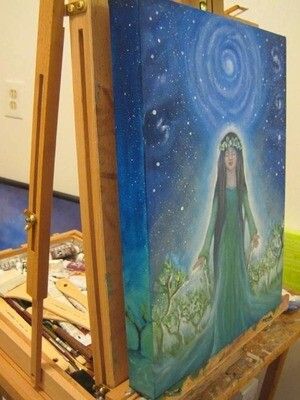 Image of an oil painting on an easel