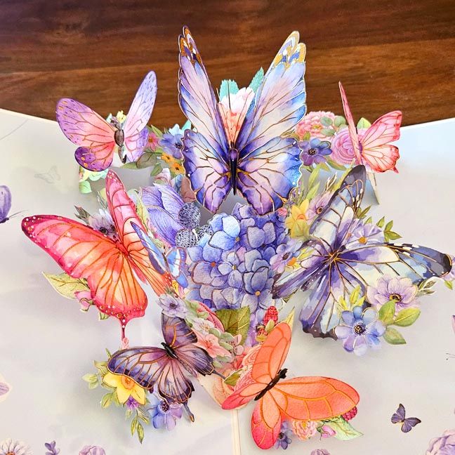 Pop-up colorful paper butterflies card