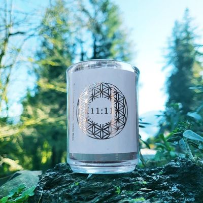 11:11 organic soy candle with Rose Geranium and Frankincense for alignment, manifestation, and new beginnings.