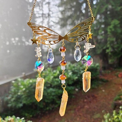 Butterfly, Quartz and Mushrooms Suncatcher