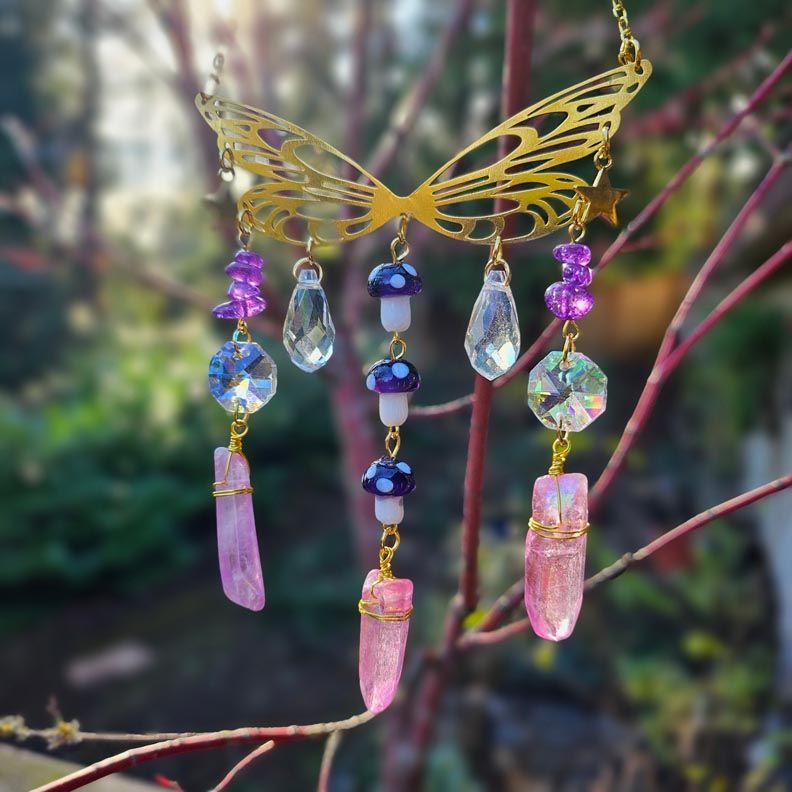 Butterfly, Quartz and Mushrooms Suncatcher