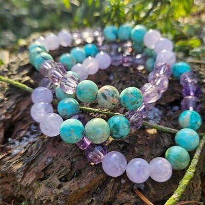 Turquoise and Amethyst bracelet with lavender rondelles for calm, clarity, and gentle spiritual strength.