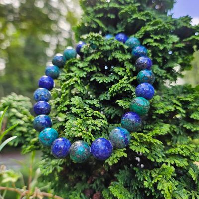 Azurite in Malachite bracelet with 8mm beads, deep blue and green gemstones, 7” fit.