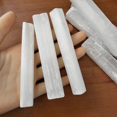 Unpolished 4‑inch Selenite wands for cleansing, clarity, chakra clearing, and crystal charging.