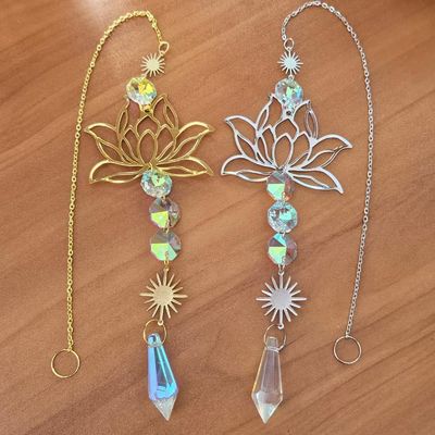 Crystal Lotus suncatcher in silver or gold with sparkling crystals for renewal and rainbow light.