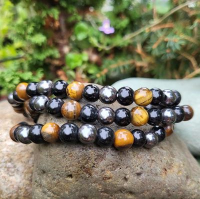 Tiger Eye, Hematite &amp; Obsidian Bracelet 8mm
