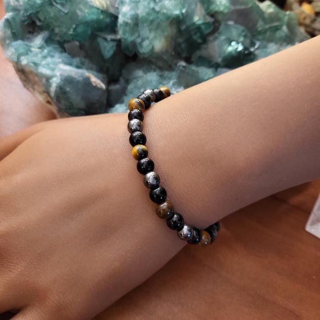 Tiger Eye, Hematite &amp; Obsidian Bracelet 8mm