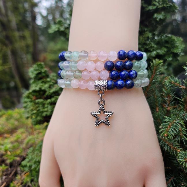 Green Fluorite, Rose Quartz &amp; Lapis Prayer Beads
