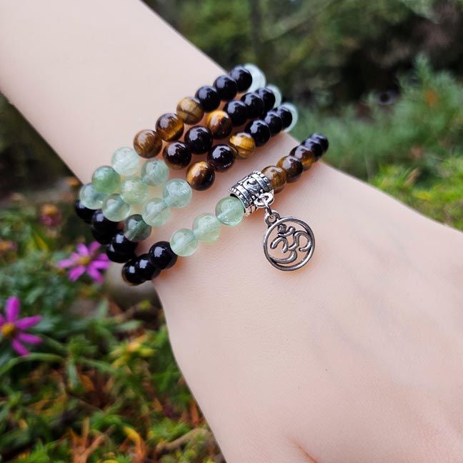 Obsidian, Tiger Eye &amp; Green Fluorite Prayer Beads