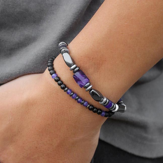 Amethyst and Hematite Bracelet Duo