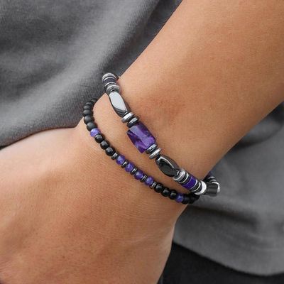 Amethyst and Hematite Bracelet Duo