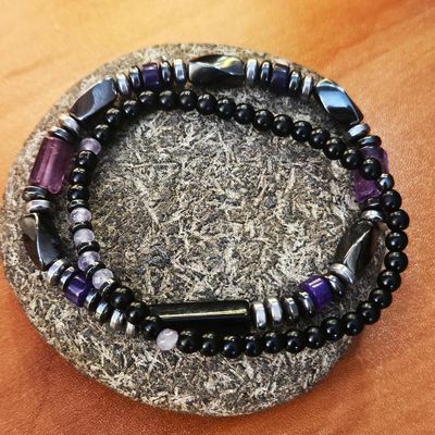 Amethyst and Hematite Bracelet Duo