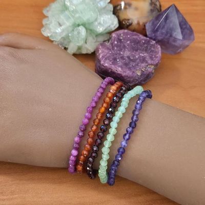 Faceted Gemstone Bracelets — Gem Quality 3–4mm Beads