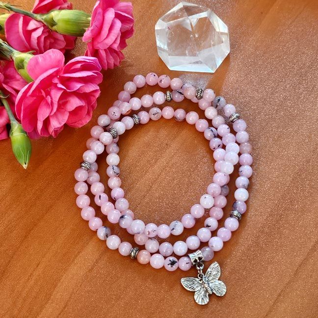 🦋 Soft Dawn Prayer Beads - Pink Peruvian Opal