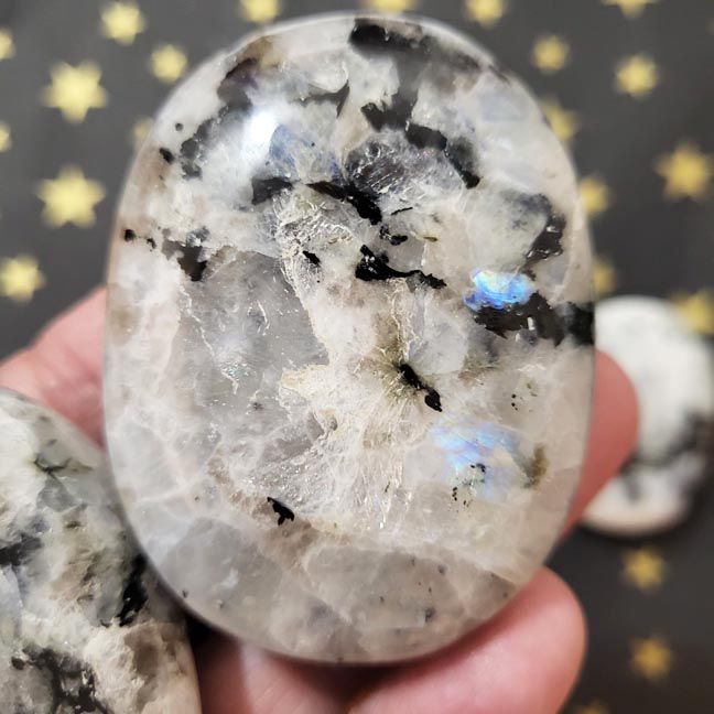 ⚪Rainbow Moonstone Palm Stone