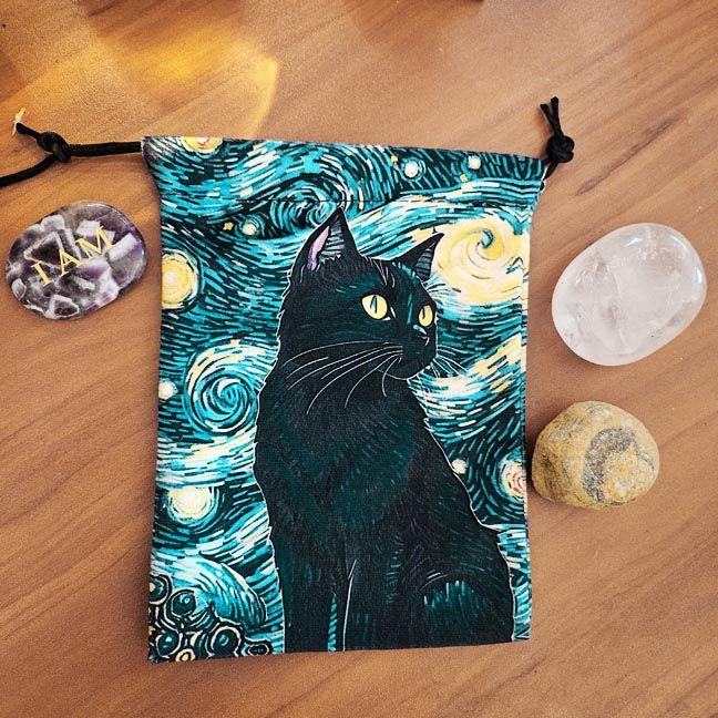 🐈 Starry Night Cat Drawstring Pouch