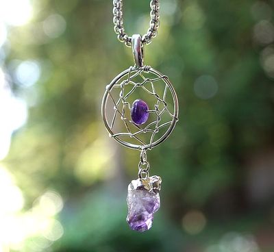 Raw Amethyst Dream Catcher Necklace