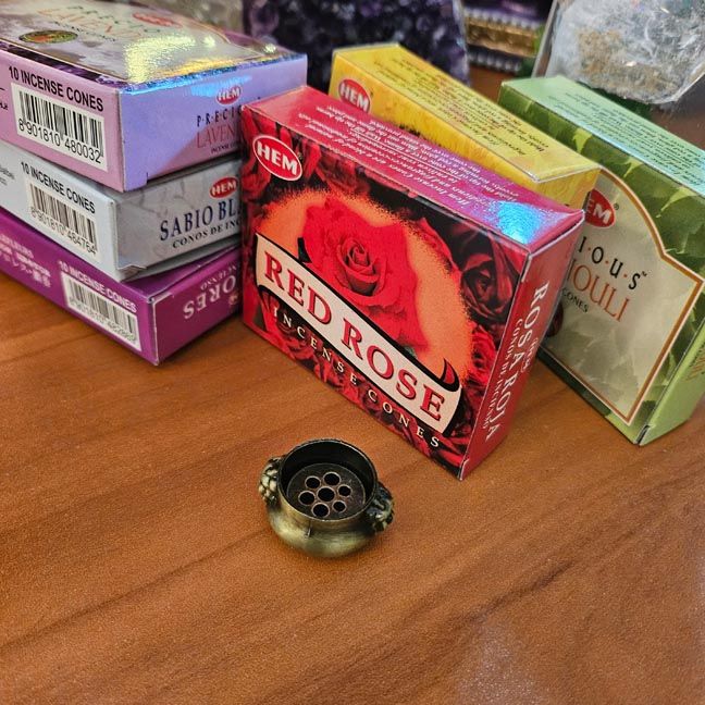 HEM incense cones variety pack with 60 cones and a free brass burner.