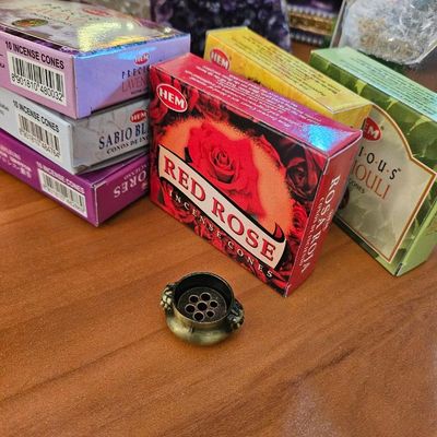 HEM incense cones variety pack with 60 cones and a free brass burner.