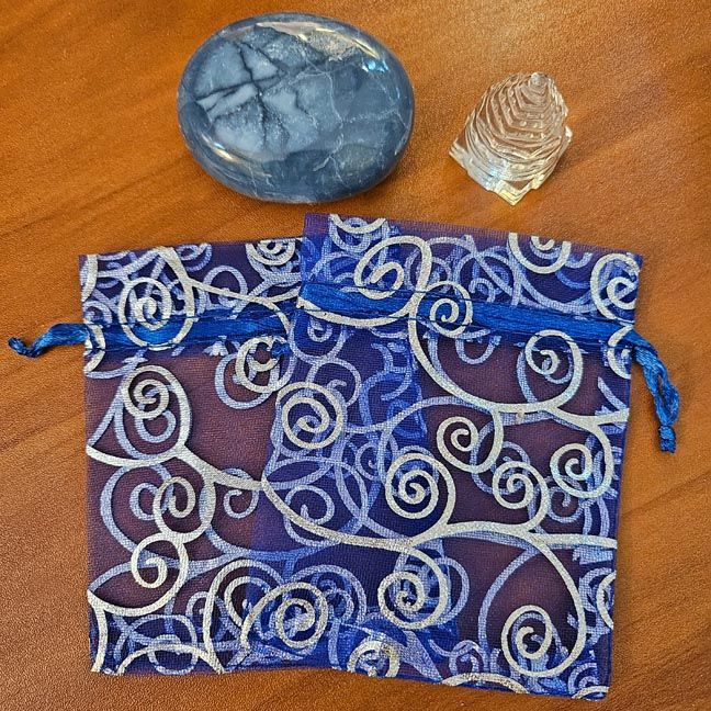 🌀 Silver Spirals Organza Drawstring Bags