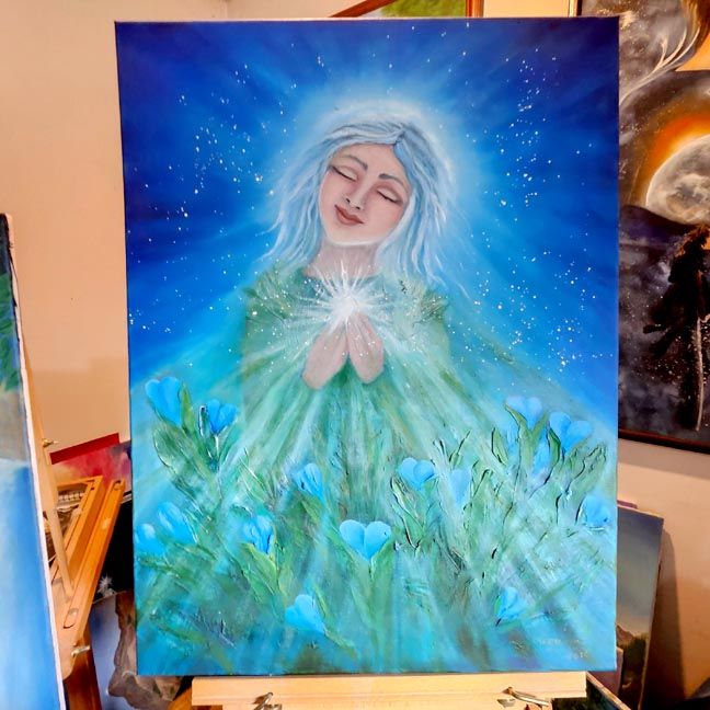 💙​She Listens with Her Heart – Original Oil Painting by Montserrat