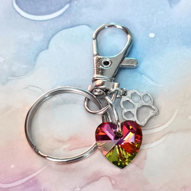 🌈🐾​ Rainbow Heart Paw – Love &amp; Light Key Chain