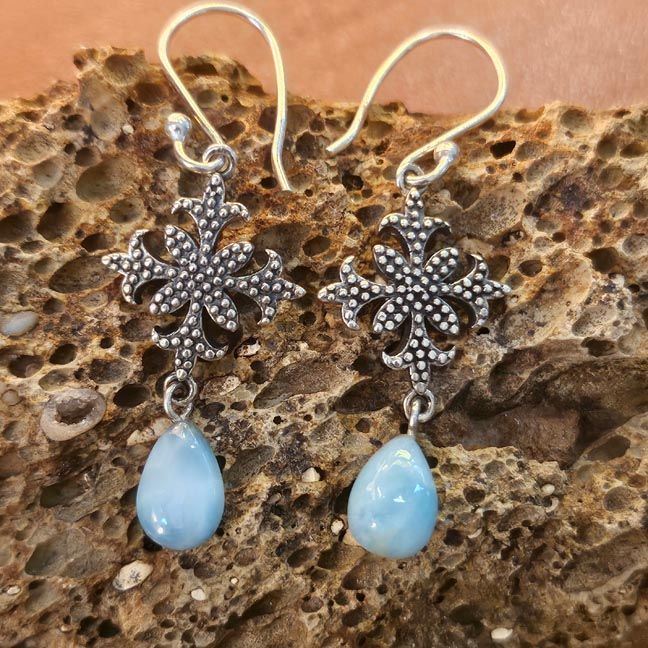 🌊​ Larimar Ocean Bloom Earrings sterling silver
