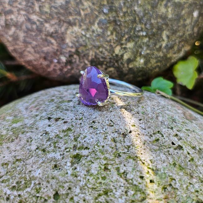 💜Faceted Free‑Form Amethyst Ring sterling silver