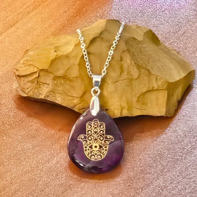 Amethyst Hamsa Pendant Sterling Silver