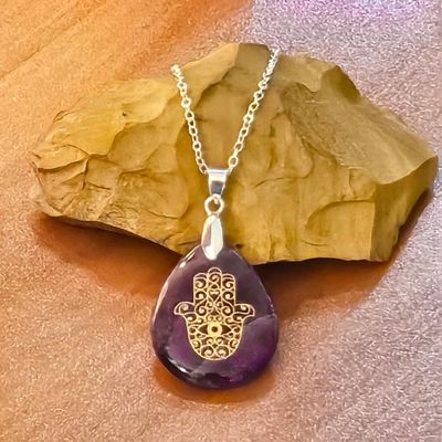 Amethyst Hamsa Pendant Sterling Silver