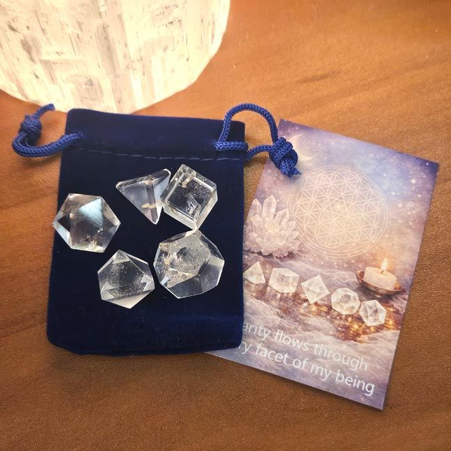 ✨ Clear Quartz Platonic Solids – 5‑Piece Set