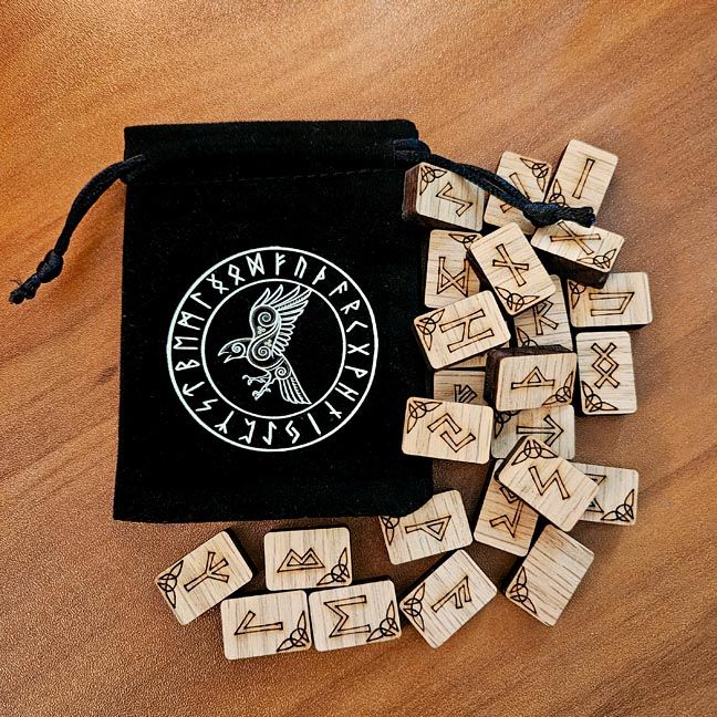 Hand‑Engraved Oak Wood Runes — Traditional &amp; Ogham Sets