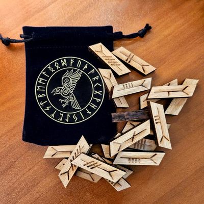 Hand‑Engraved Oak Wood Runes — Traditional &amp; Ogham Sets