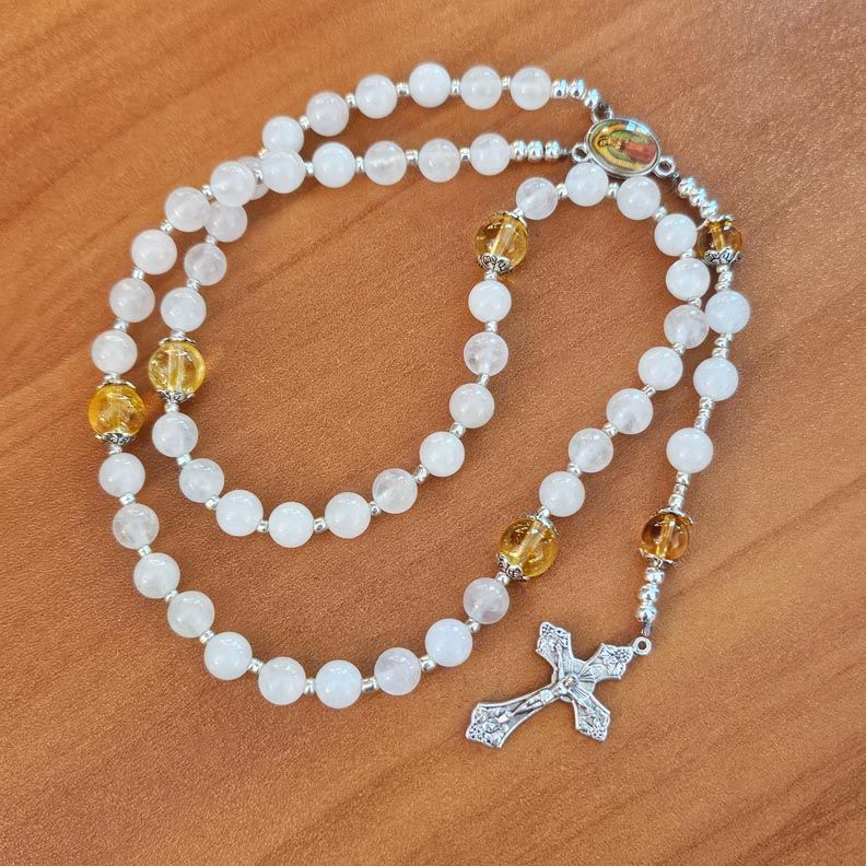 🤍 White Jade &amp; Citrine Rosary — Lady of Guadalupe