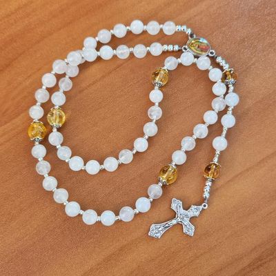 White Jade &amp; Citrine Rosary — Lady of Guadalupe