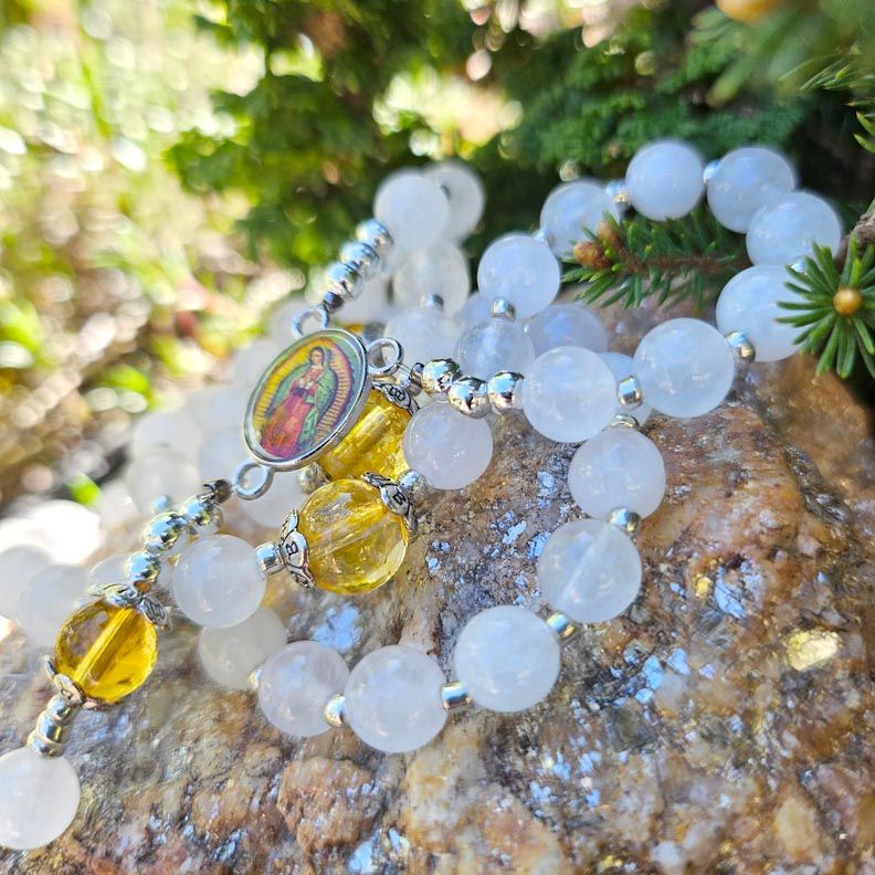 White Jade &amp; Citrine Rosary — Lady of Guadalupe