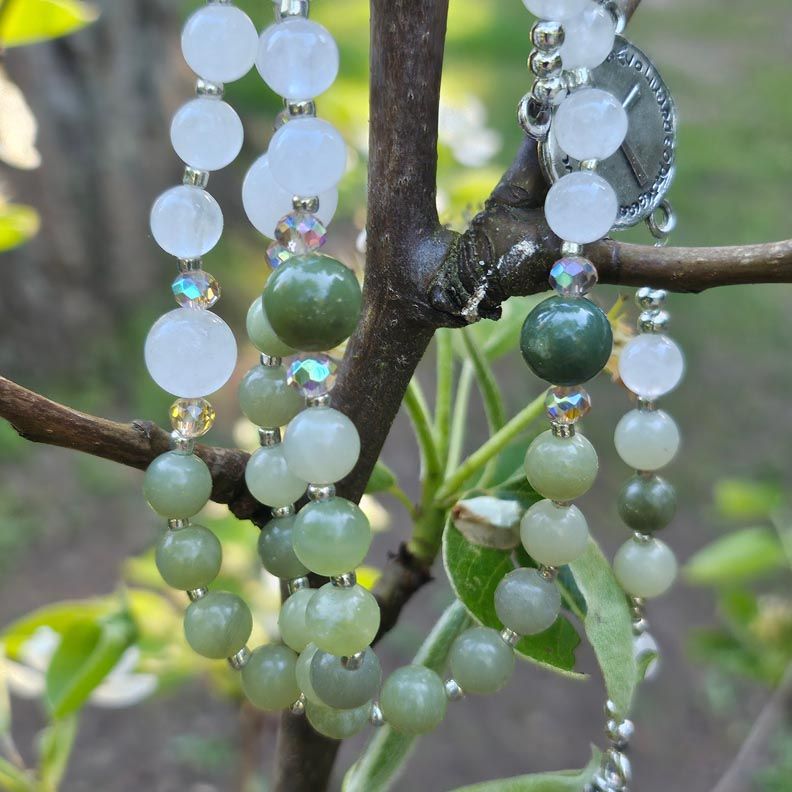 Benediction Rosary - White &amp; Green Jade