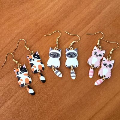 Cat Earrings Set  (Calico, Siamese &amp; Pink)