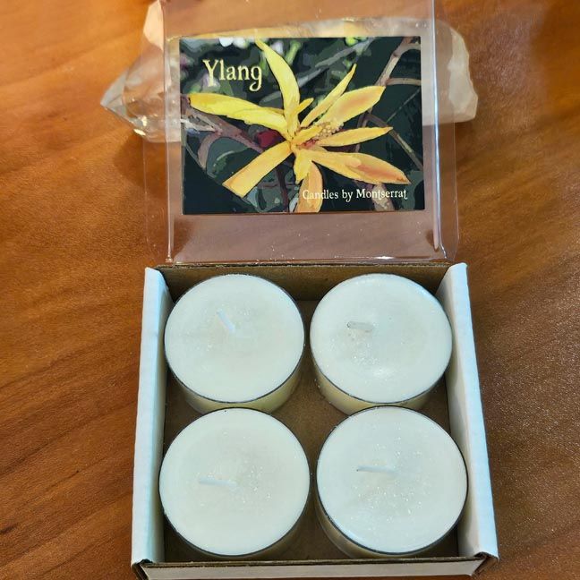 Ylang soy tea lights with a warm, exotic floral fragrance in a box of four.