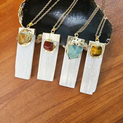 Selenite &amp; Gemstones Pendant (4+ Units per Design)