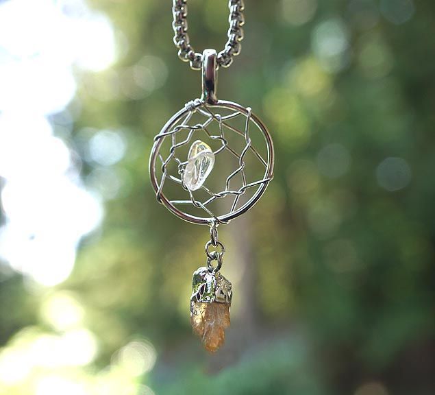 Raw Citrine Dream Catcher Necklace