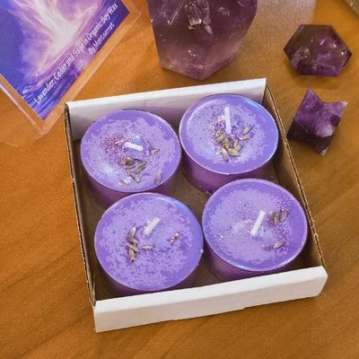 Violet Flame Organic Soy Tea Lights — Lavender, Cedarwood &amp; Sage for Spiritual Renewal