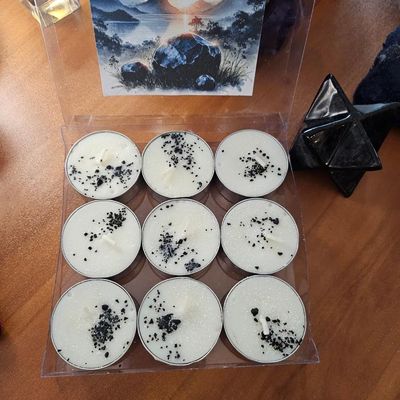 Shungite Organic Soy Tea Lights — Mint, Orange &amp; Lavender for Protection and Grounding