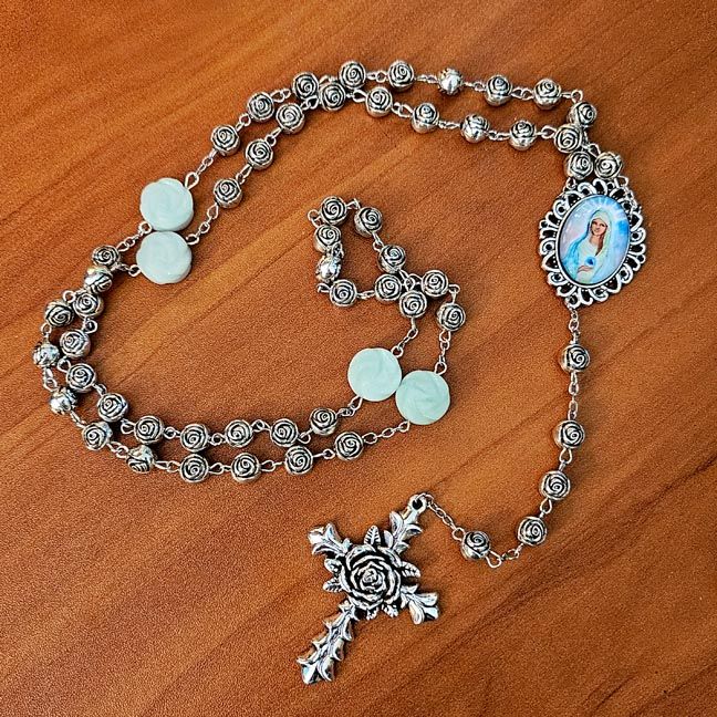 The Sisterhood of the Rose Rosary — Handcrafted Rose Beads, Amazonite Roses &amp; Madonna Centerpiece