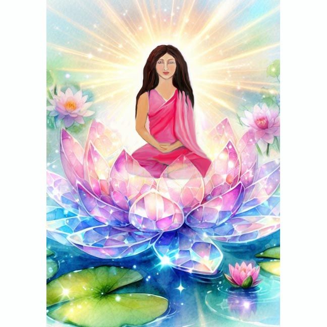 Meditating woman inside a crystal lotus