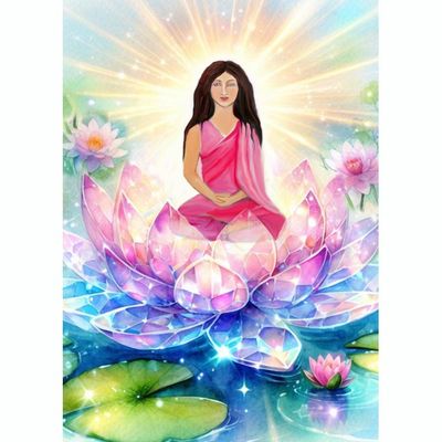 Meditating woman inside a crystal lotus