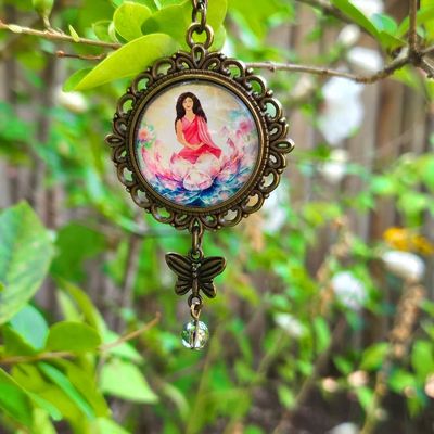 “Within” Crystal Lotus Pendant | Meditation Artwork Jewelry in Antique Bronze