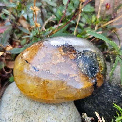 Golden Aventurine in Pyrite palm stone for confidence, manifestation, and abundance.